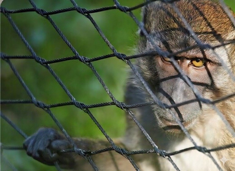 Monkey Looking Through Mesh